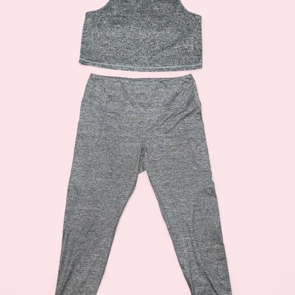 Quince Heather Charcoal Ultra-Soft Namaste Legging & High-Neck Crop Tank Set XL